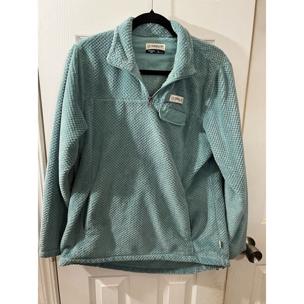 Magellan Pullover Women's Large Classic Fit Green 1/4 Zip Fleece Jacket
